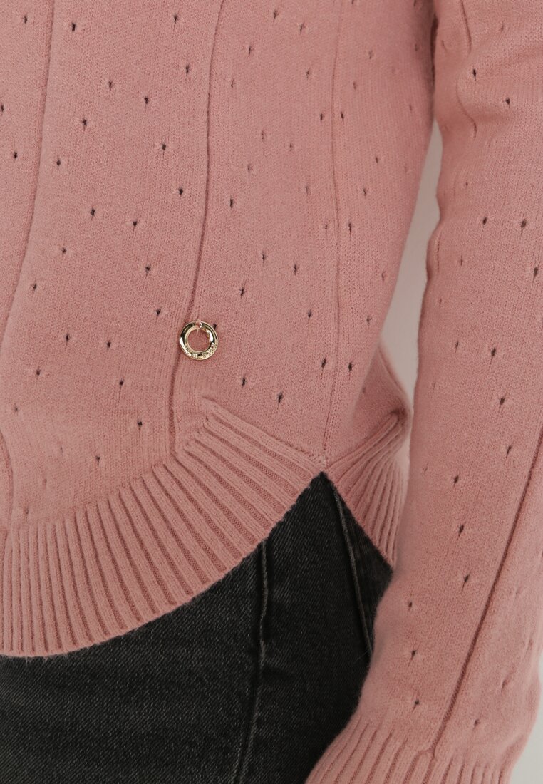 Różowy Sweter z Okrągłym Dekoltem Kuria