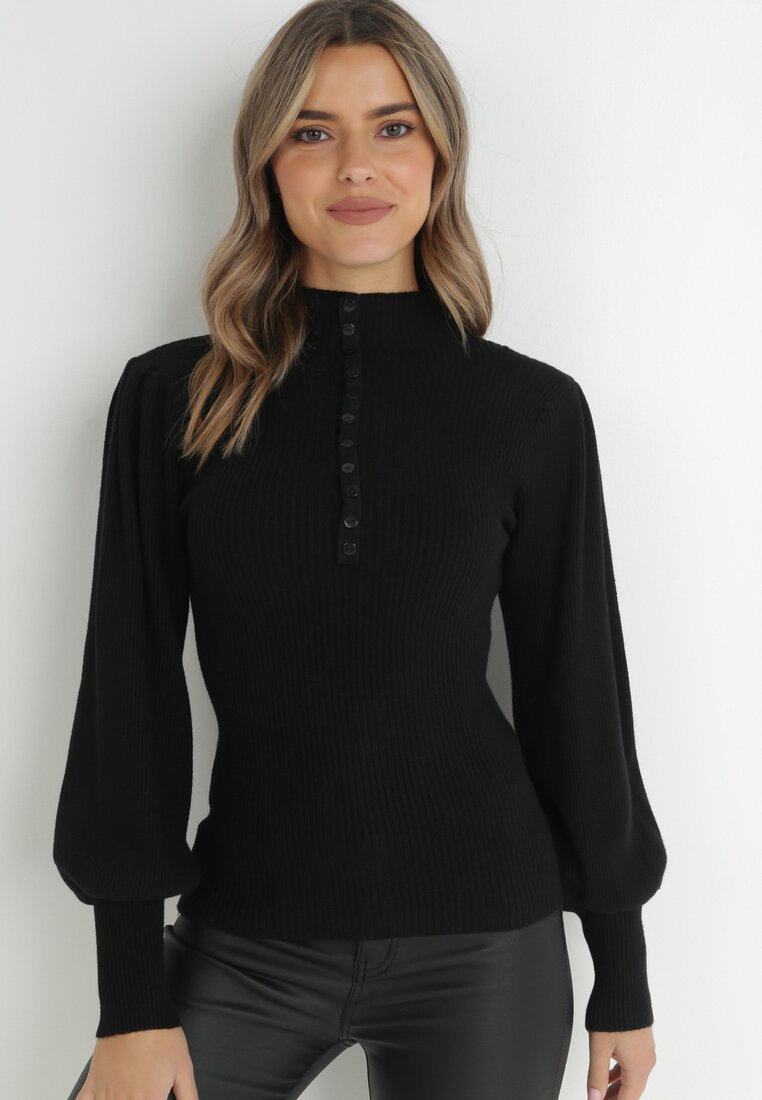 Czarny Golf z Bufiastym Rękawem Phyree