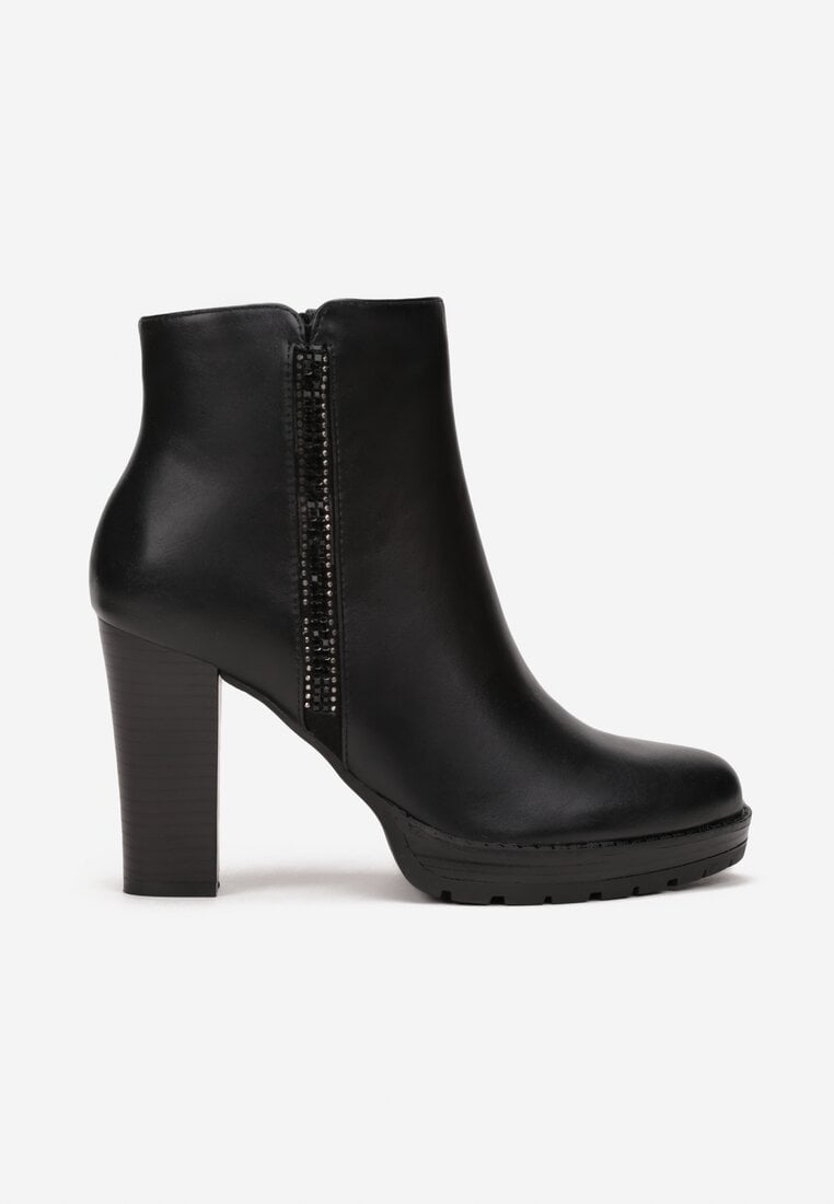 Czarne Botki na Słupku i Platformie Bume