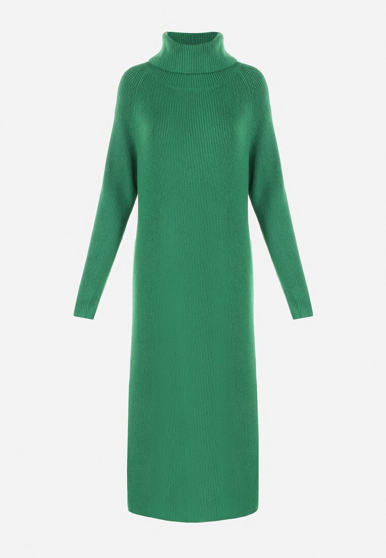 Zielona Sukienka Sweterkowa z Golfem Nazareth