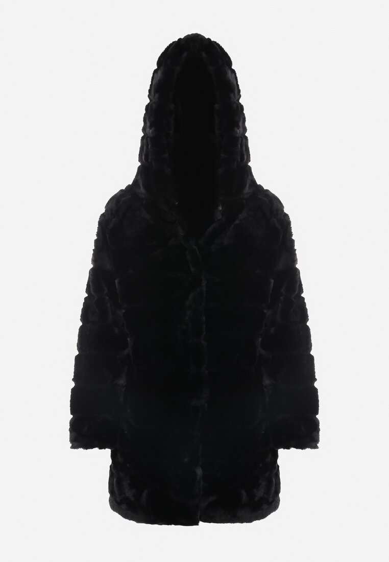Czarny Płaszcz Futrzany z Kapturem Yale