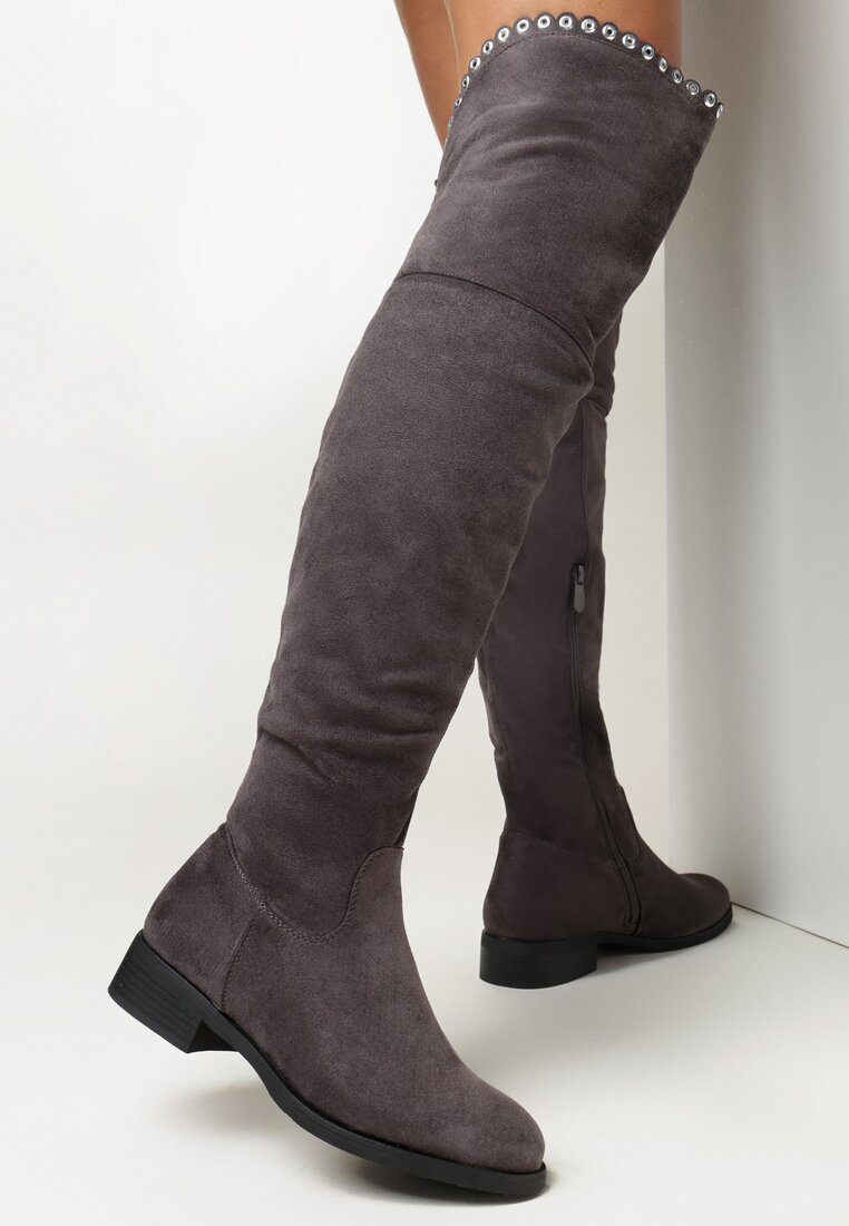 Szare Kozaki za Kolano na Płaskiej Podeszwie Saol