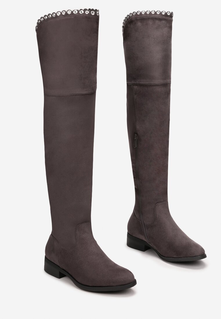 Szare Kozaki za Kolano na Płaskiej Podeszwie Saol