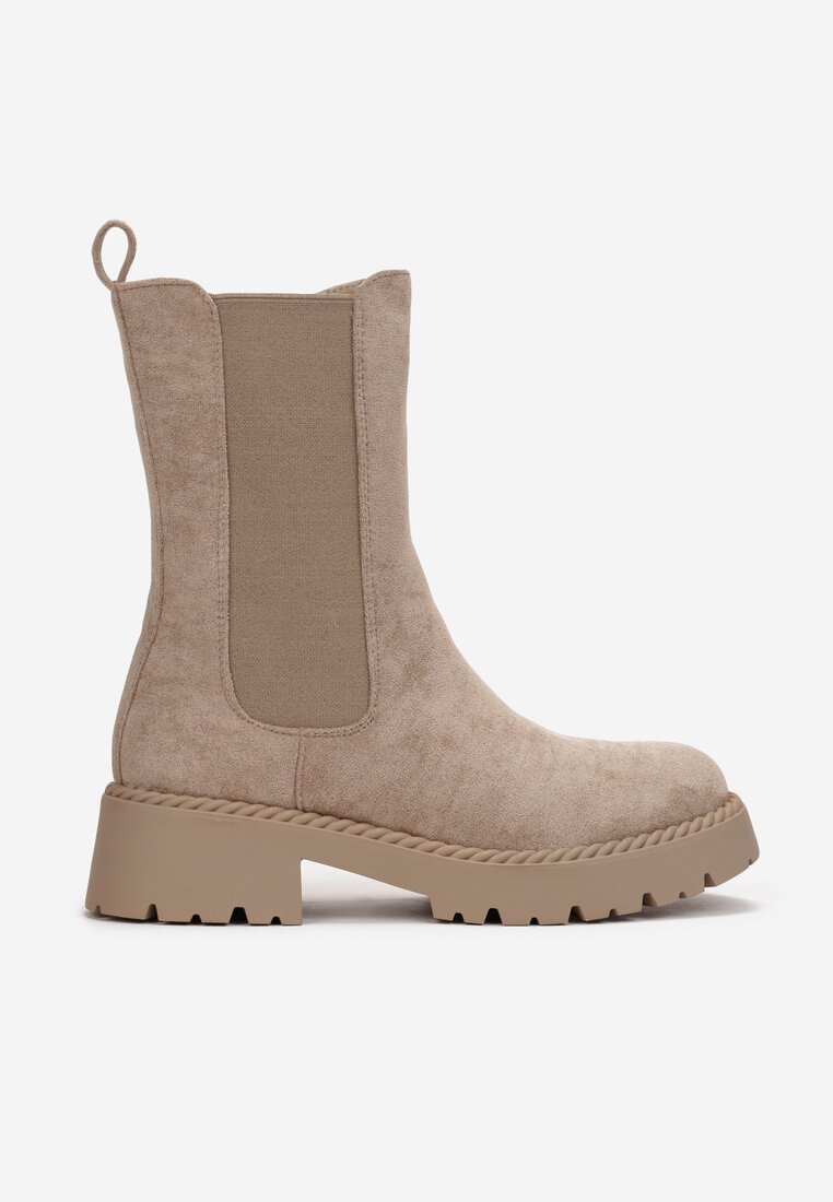 Beżowe Botki Sztyblety z Elastyczną Wstawką Rovea