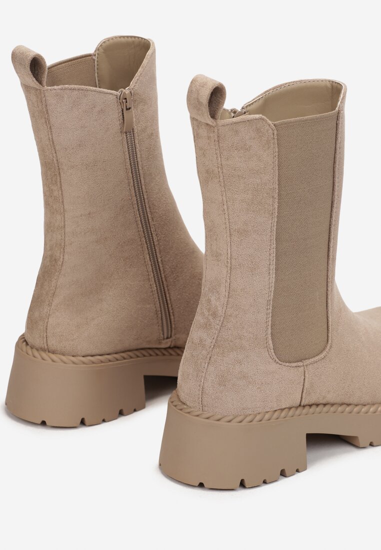 Beżowe Botki Sztyblety z Elastyczną Wstawką Rovea