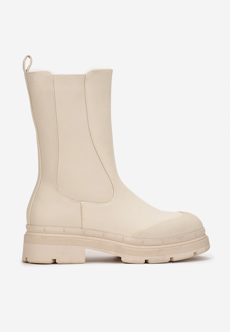 Beżowe Botki Workery na Grubej Podeszwie Uldruca