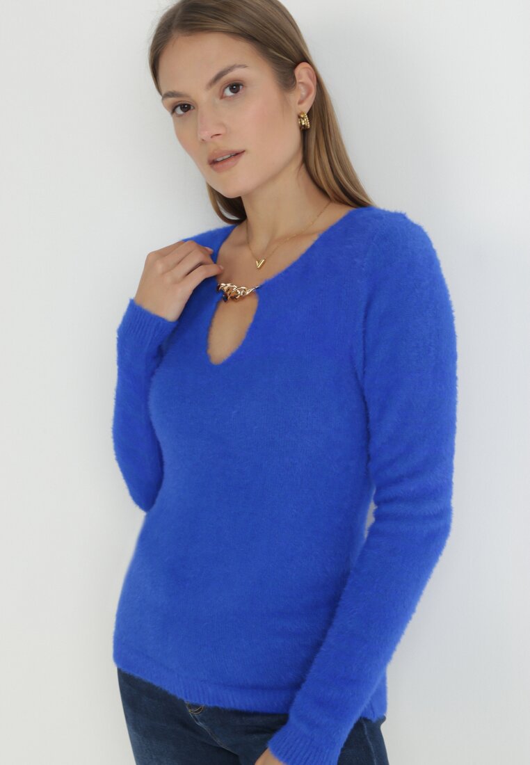 Granatowy Sweter z Łańcuszkiem Zilfi