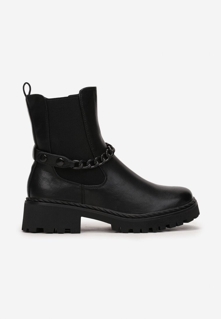 Czarne Botki Sztyblety z Łańcuchem Fazi