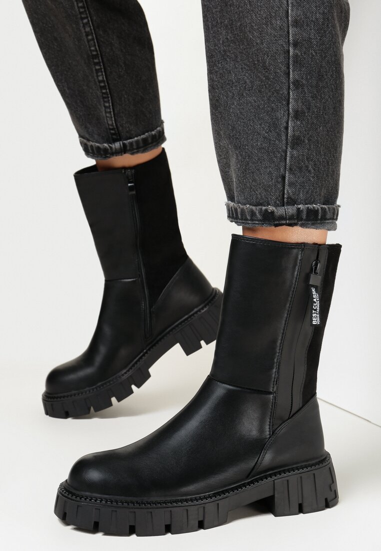 Czarne Botki Workery z Suwakiem Dorota