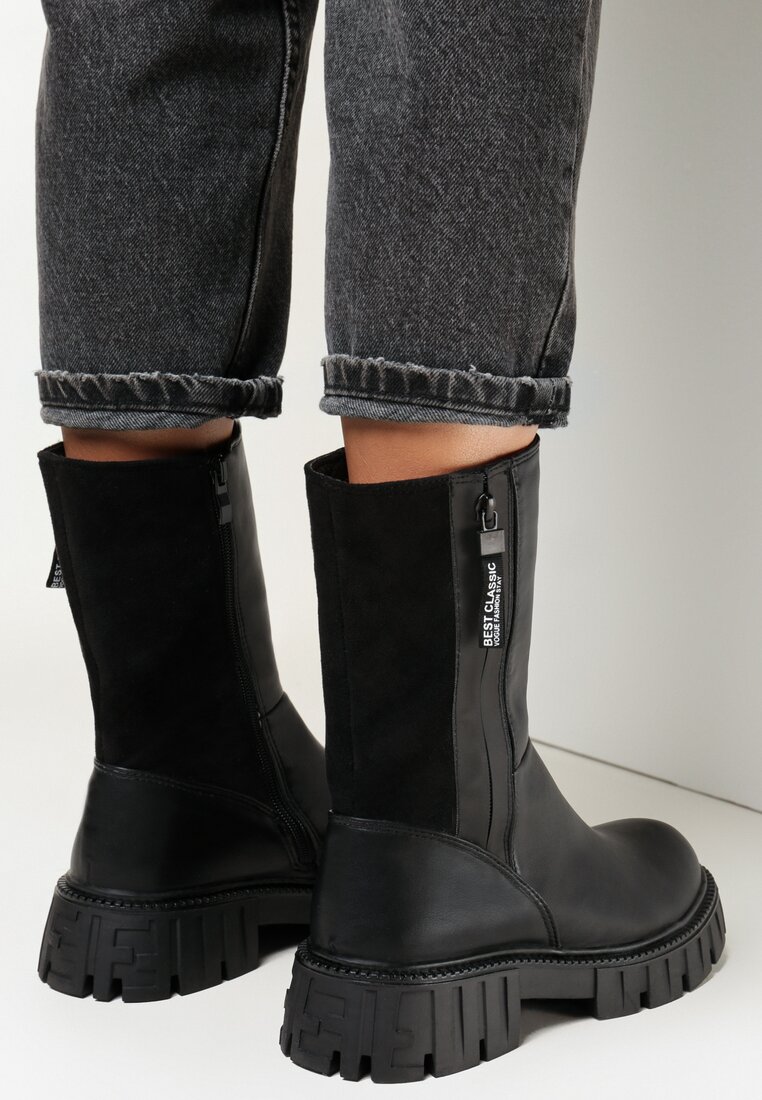 Czarne Botki Workery z Suwakiem Dorota