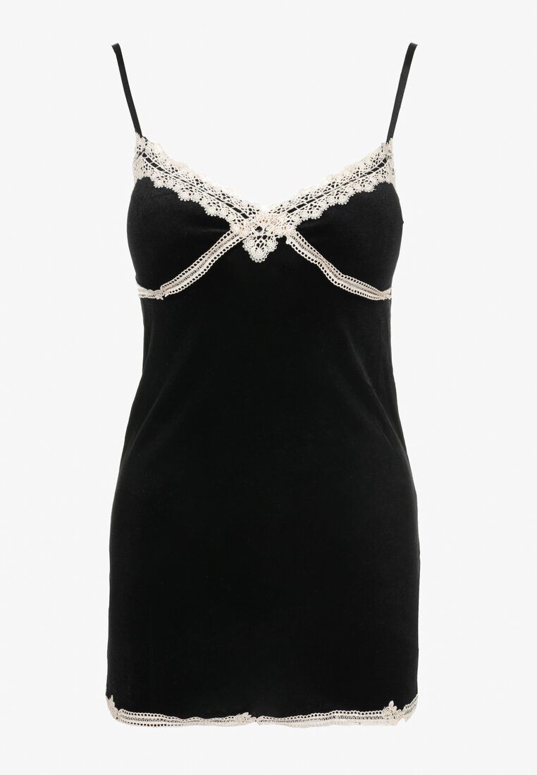 Czarny 2-częściowy Komplet Welurowy Koszula Nocna i Szlafrok Hipheve