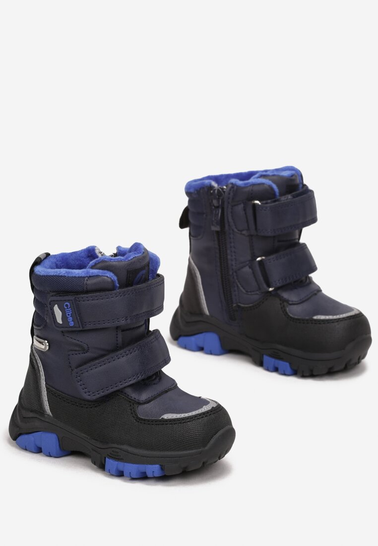 Niebieskie Śniegowce Ocieplane z Wkładką ze Skóry Naturalnej Onncum