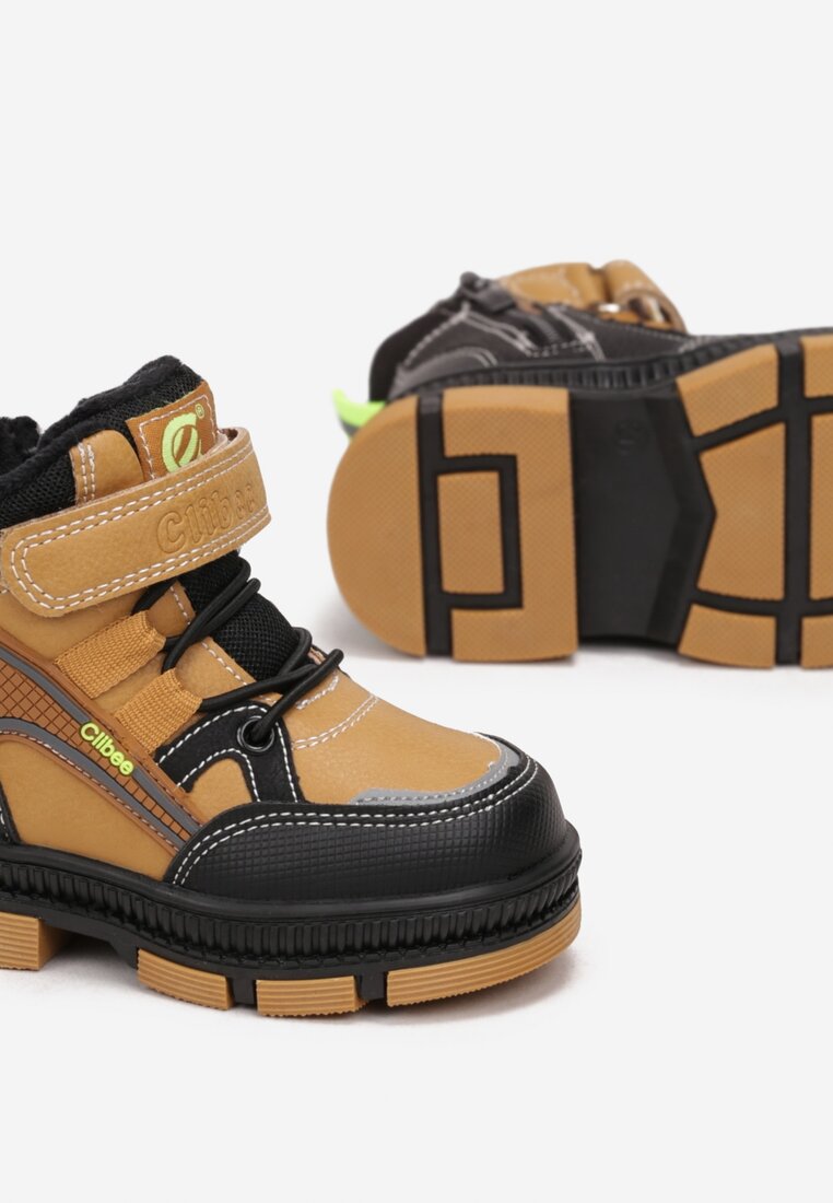 Brązowe Botki Sportowe na Rzep Nolie