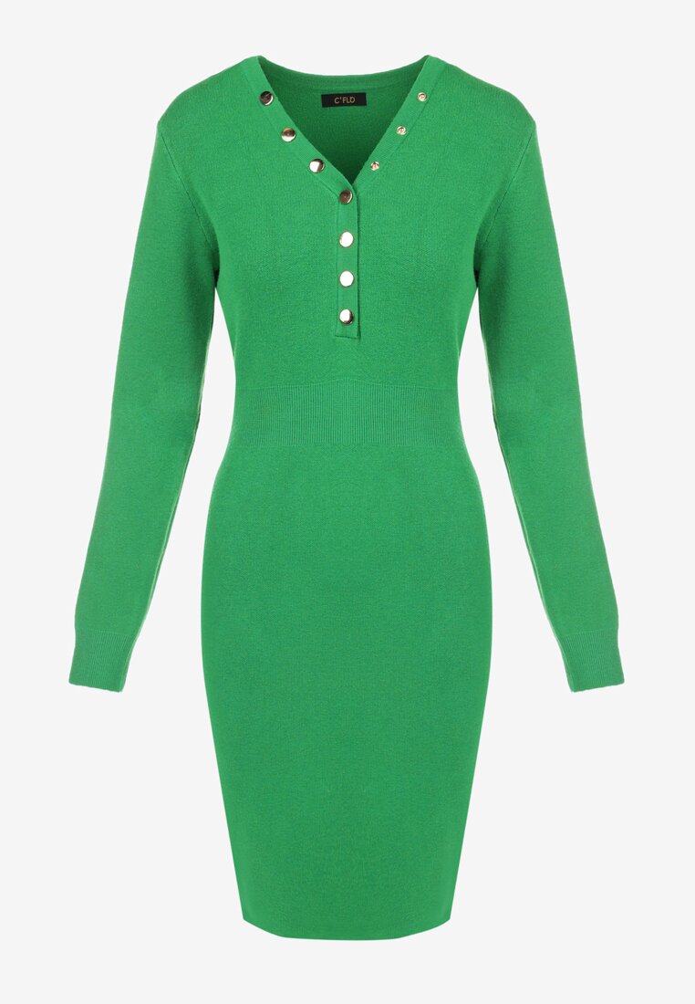 Zielona Sukienka Wełniana i Napami przy Dekolcie Levaze