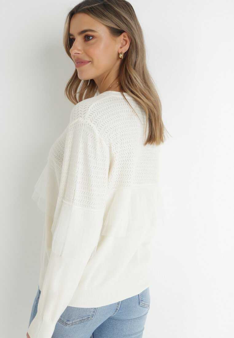 Biała Wełniana Bluzka z Falbanką Barme