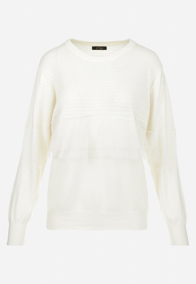 Biała Wełniana Bluzka z Falbanką Barme