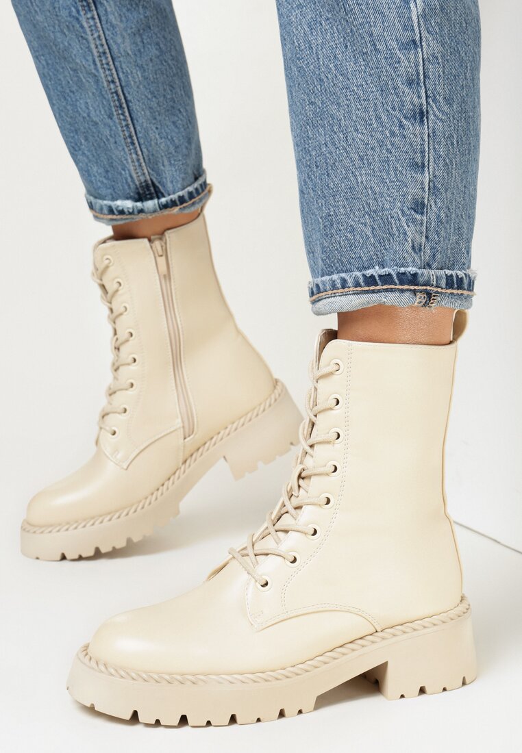 Beżowe Botki Workery Liye
