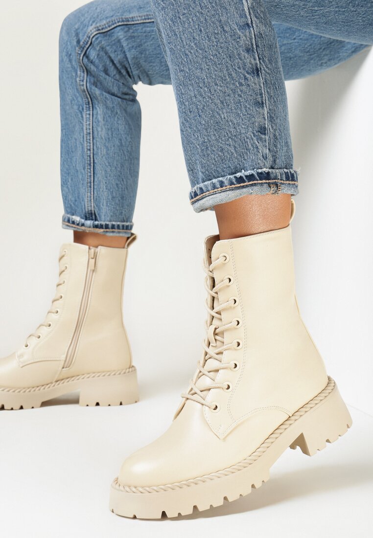 Beżowe Botki Workery Liye