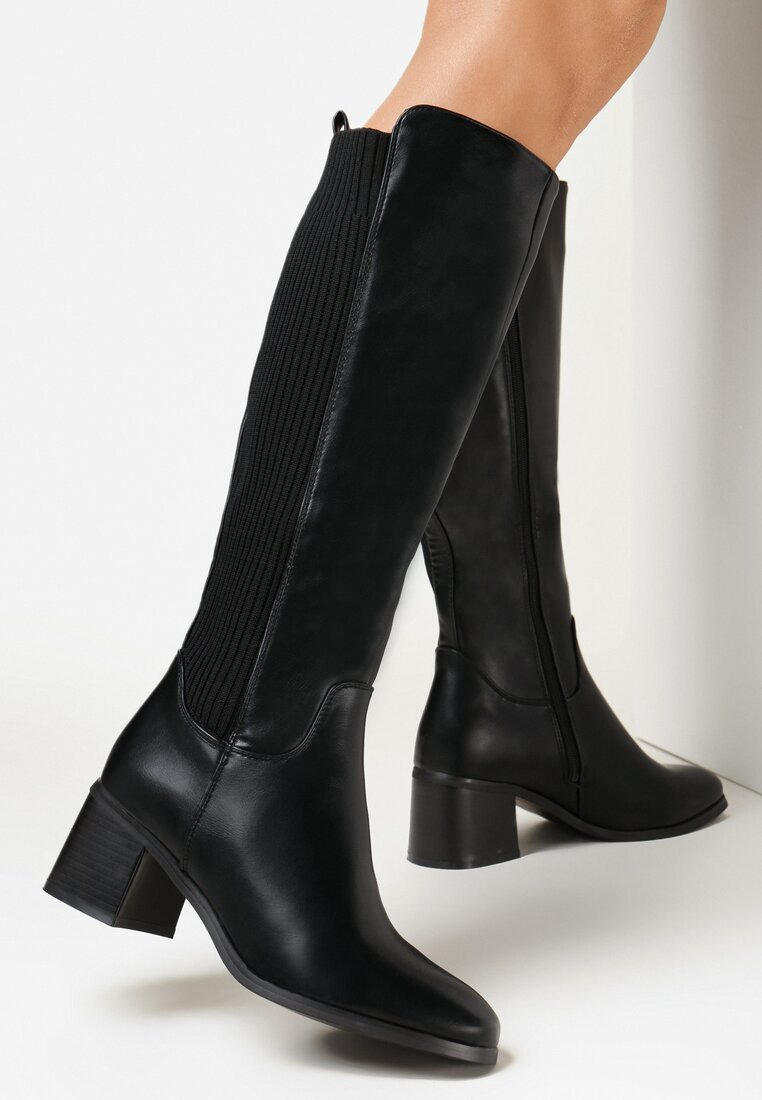 Czarne Kozaki Muszkieterki na Obcasie Hayasa