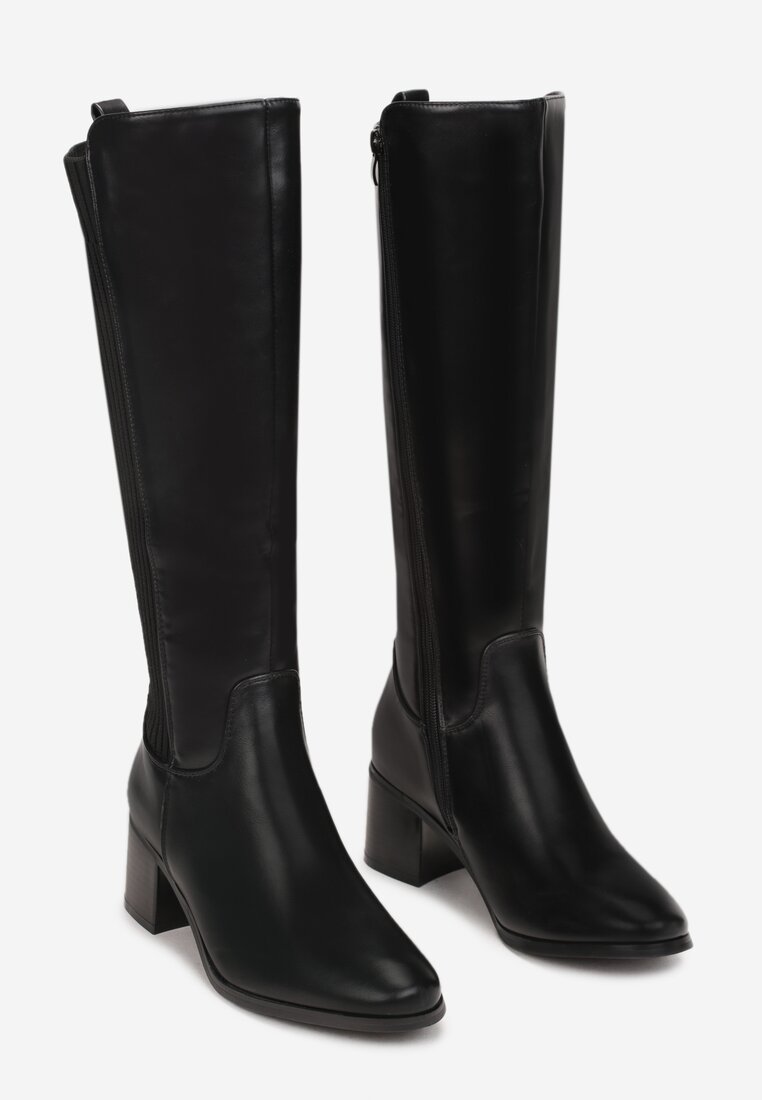 Czarne Kozaki Muszkieterki na Obcasie Hayasa