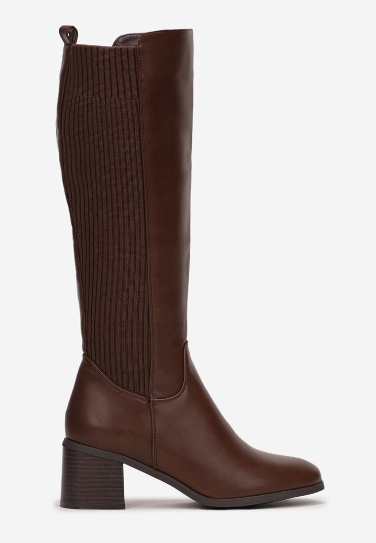 Brązowe Kozaki Muszkieterki na Obcasie Hayasa