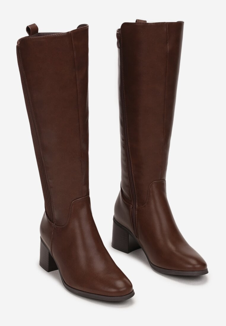 Brązowe Kozaki Muszkieterki na Obcasie Hayasa