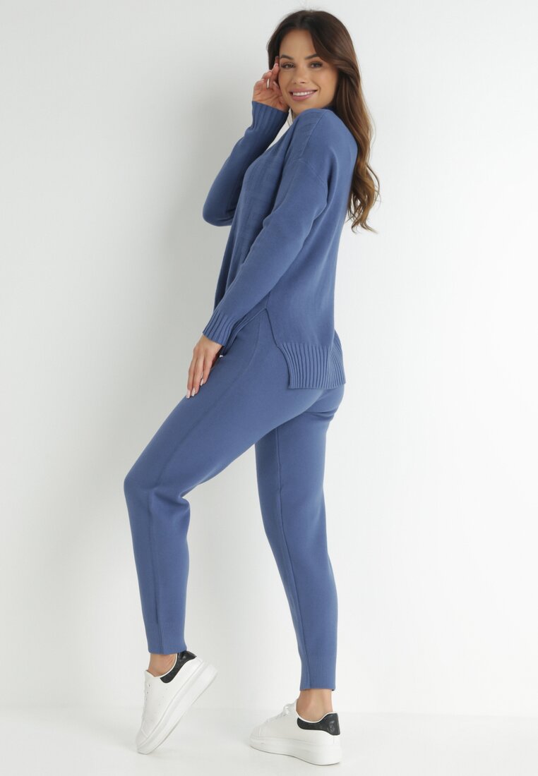 Niebieski 2-częściowy Komplet Dzianinowy Memura