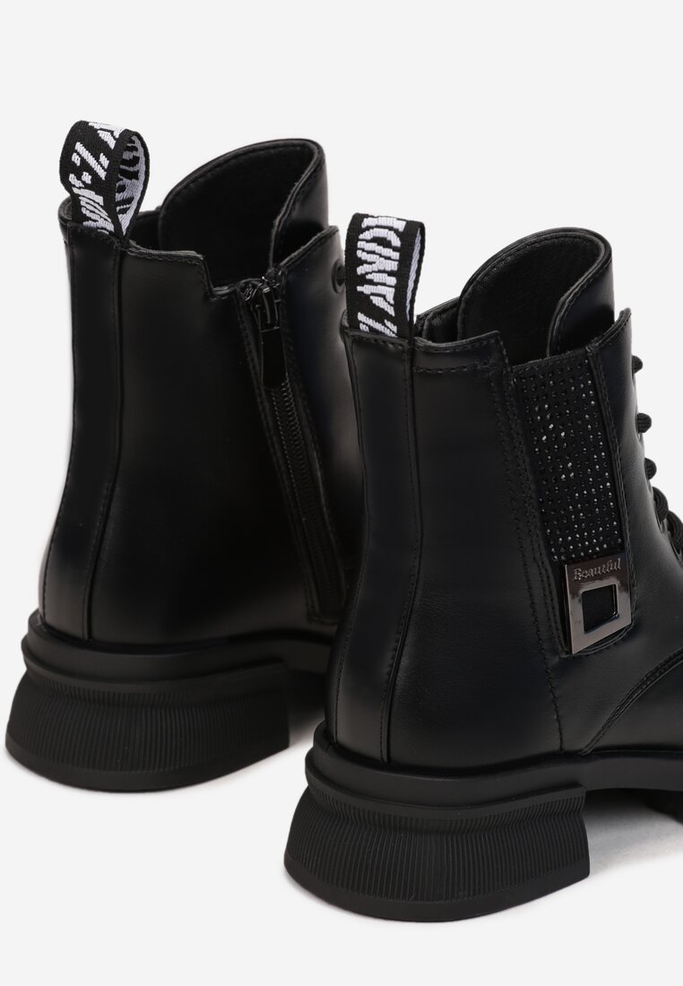 Czarne Botki Workery z Cyrkoniami Yari