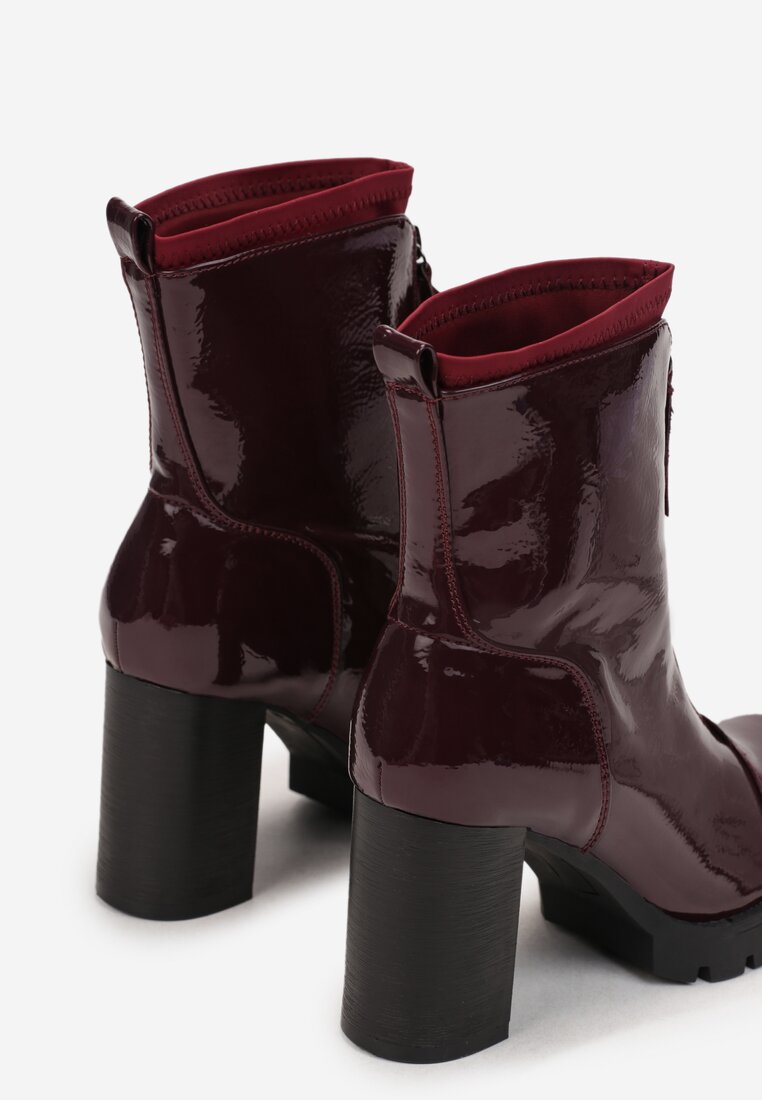 Bordowe Botki Lakierowane na Słupku Hypsousa
