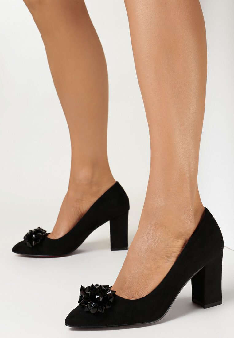 Czarno-Czerwone Czółenka na Słupku z Wkładką ze Skóry Naturalnej Apostebius