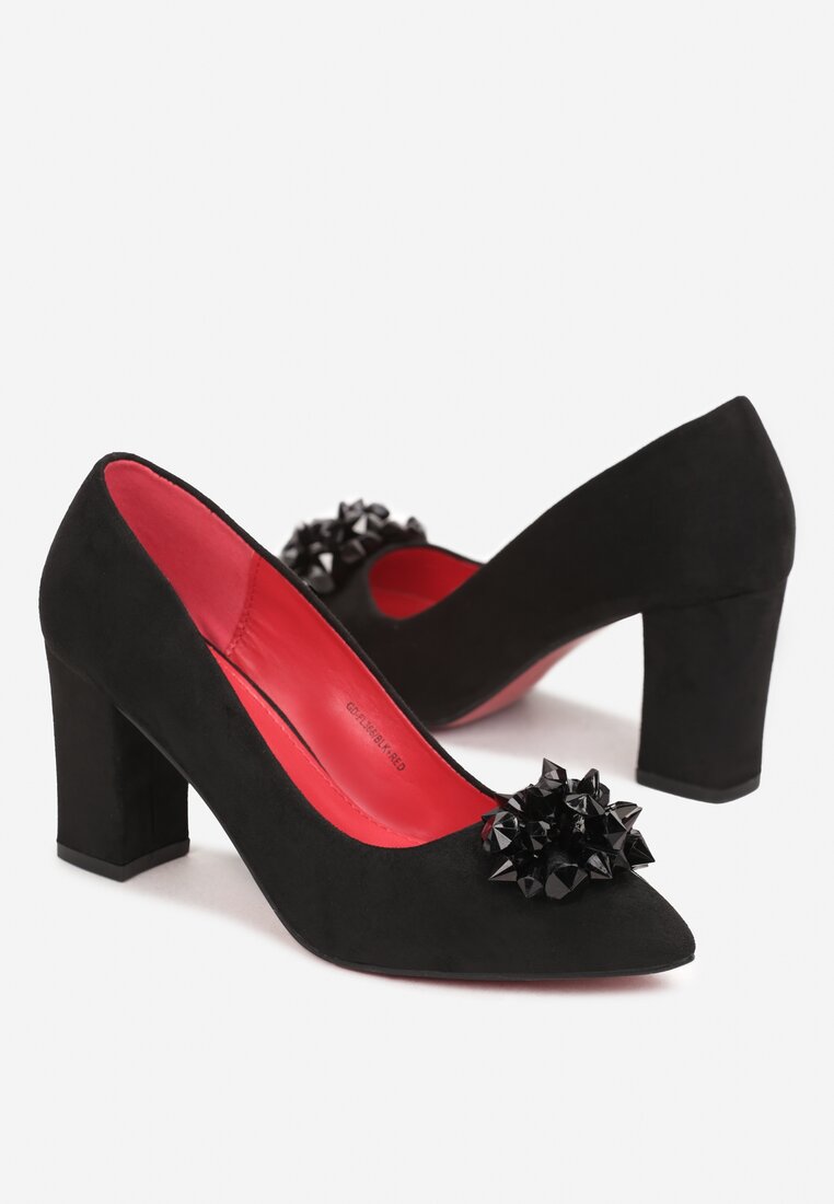 Czarno-Czerwone Czółenka na Słupku z Wkładką ze Skóry Naturalnej Apostebius