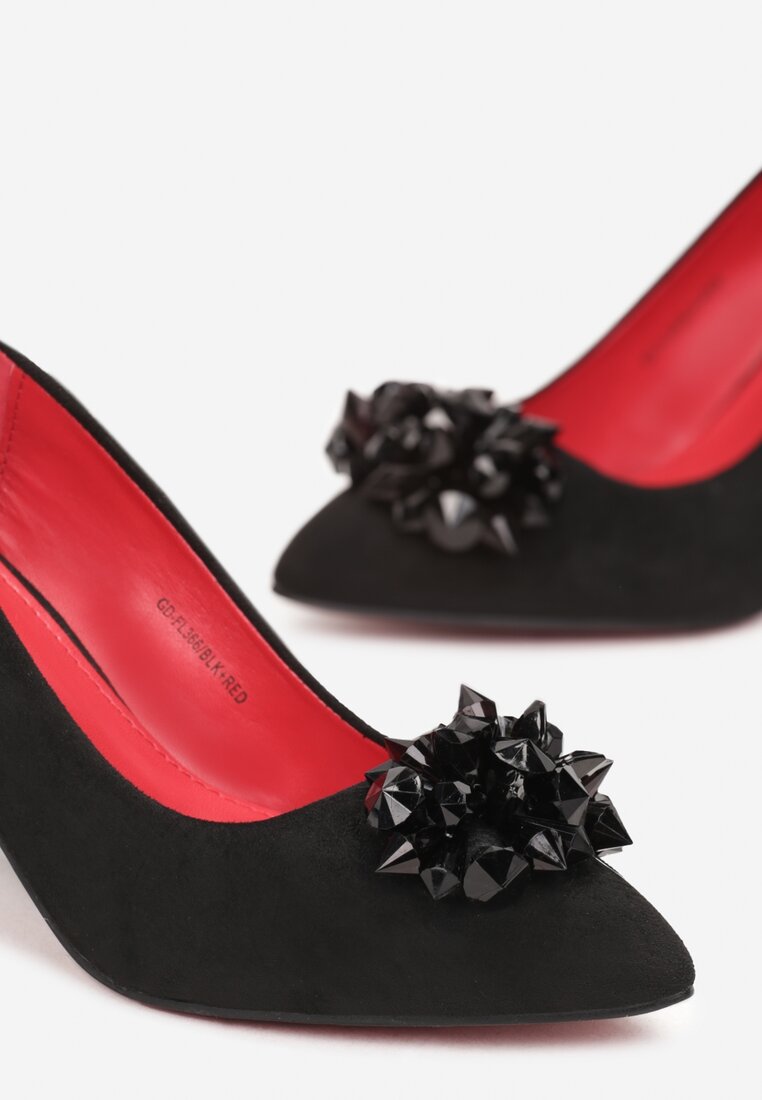 Czarno-Czerwone Czółenka na Słupku z Wkładką ze Skóry Naturalnej Apostebius