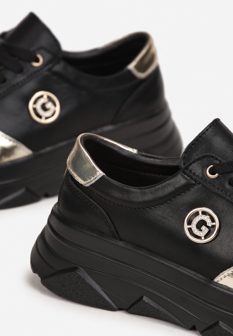 Czarne Sneakersy ze Skóry Naturalnej na Grubej Podeszwie Euserios