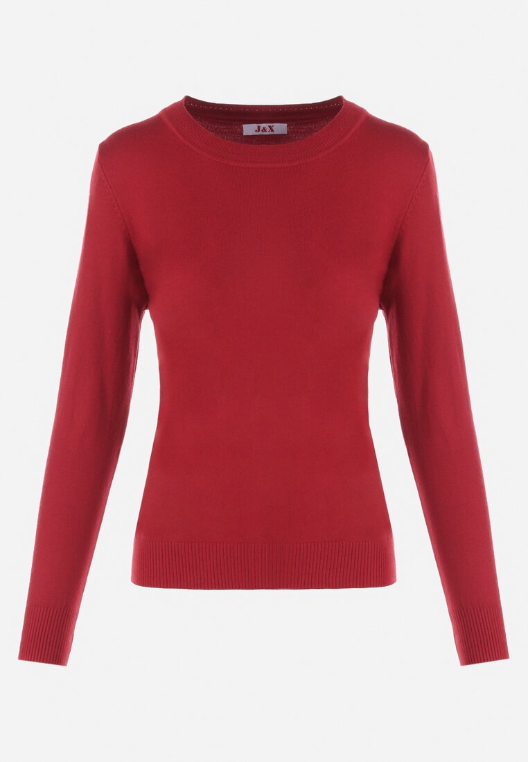 Bordowy Sweter Klasyczny z Długim Rękawem Uru