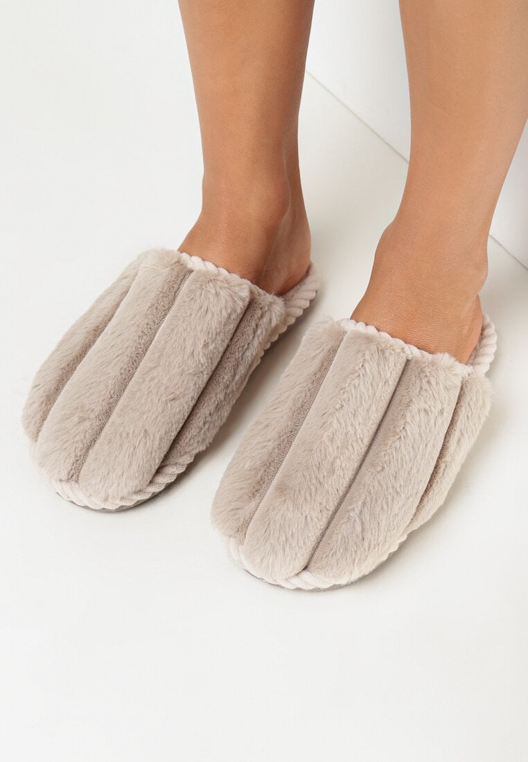 Beżowe Kapcie Futrzane Firnaias