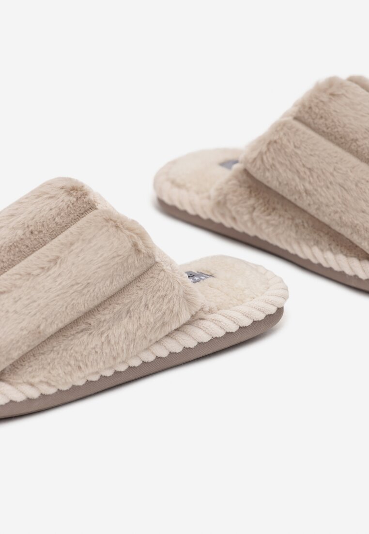 Beżowe Kapcie Futrzane Firnaias