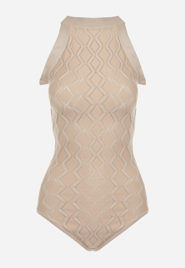 Beżowe Body z Wiskozy o Tłoczonej Fakturze Idolina