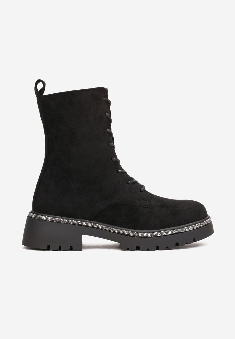 Czarne Botki Zdobione Paskiem z Cyrkoniami Mensa