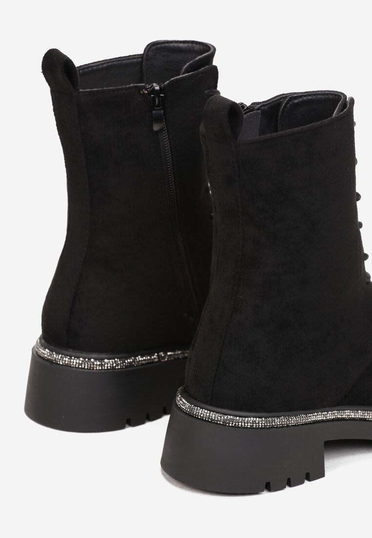 Czarne Botki Zdobione Paskiem z Cyrkoniami Mensa