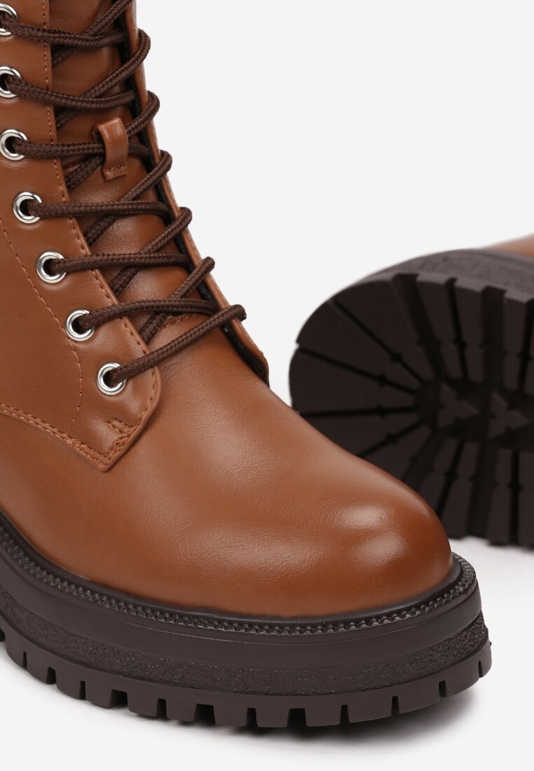 Brązowe Botki na Grubej Podeszwie Pavo