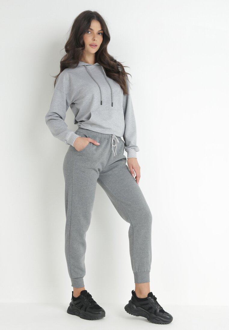 Szare Spodnie Dresowe Ocieplone Kanan