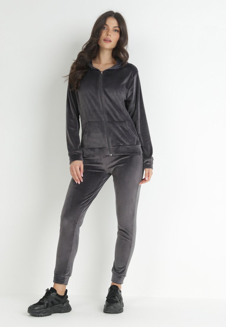 Ciemnoszary 2-częściowt Komplet Dresowy Welurowy Sayo