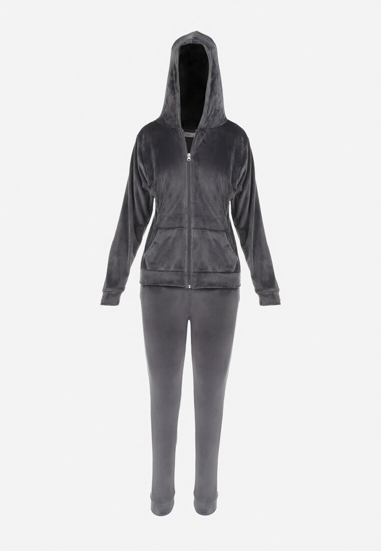 Ciemnoszary 2-częściowt Komplet Dresowy Welurowy Sayo