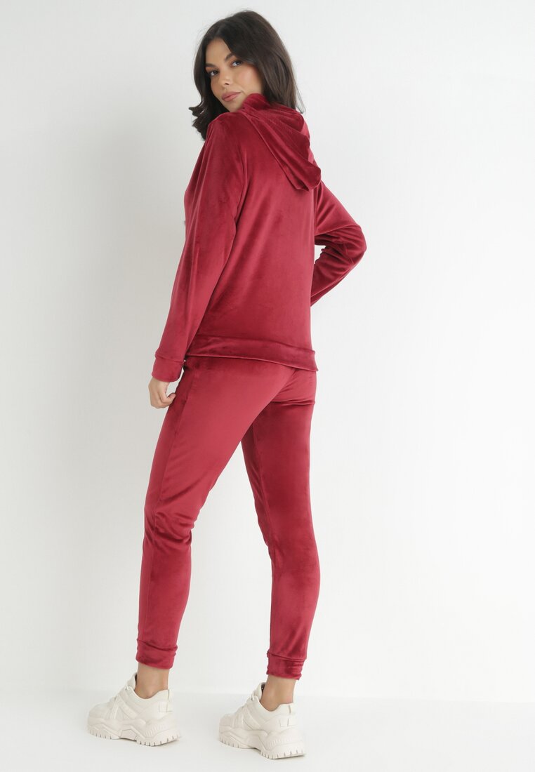 Bordowy 2-częściowt Komplet Dresowy Welurowy Sayo