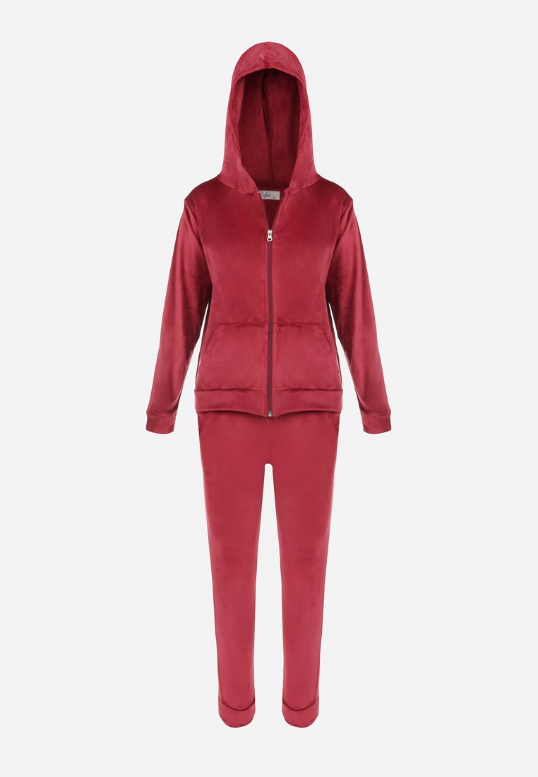 Bordowy 2-częściowt Komplet Dresowy Welurowy Sayo