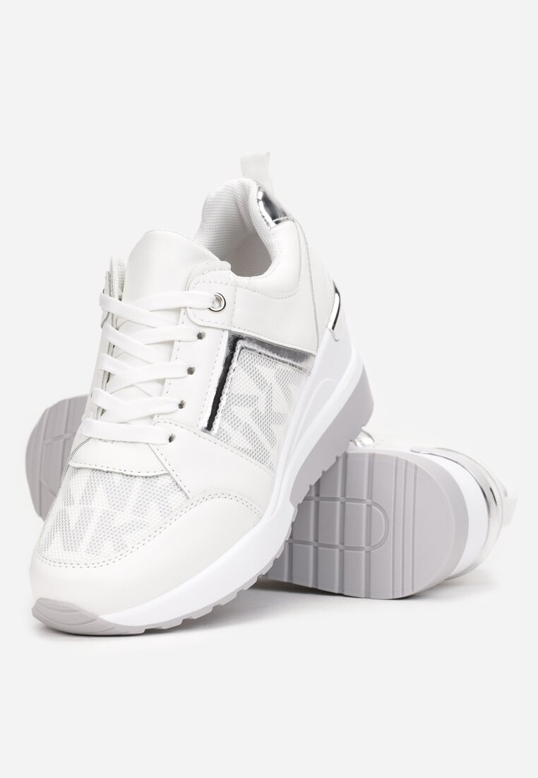 Białe Sneakersy na Koturnie z Metalicznymi Wstawkami Dapha