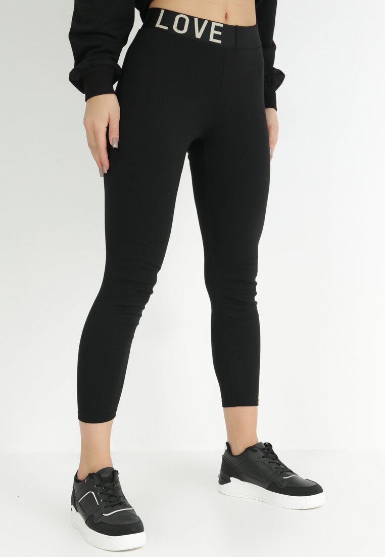 Czarne Legginsy z Napisem w Pasie Nemeza