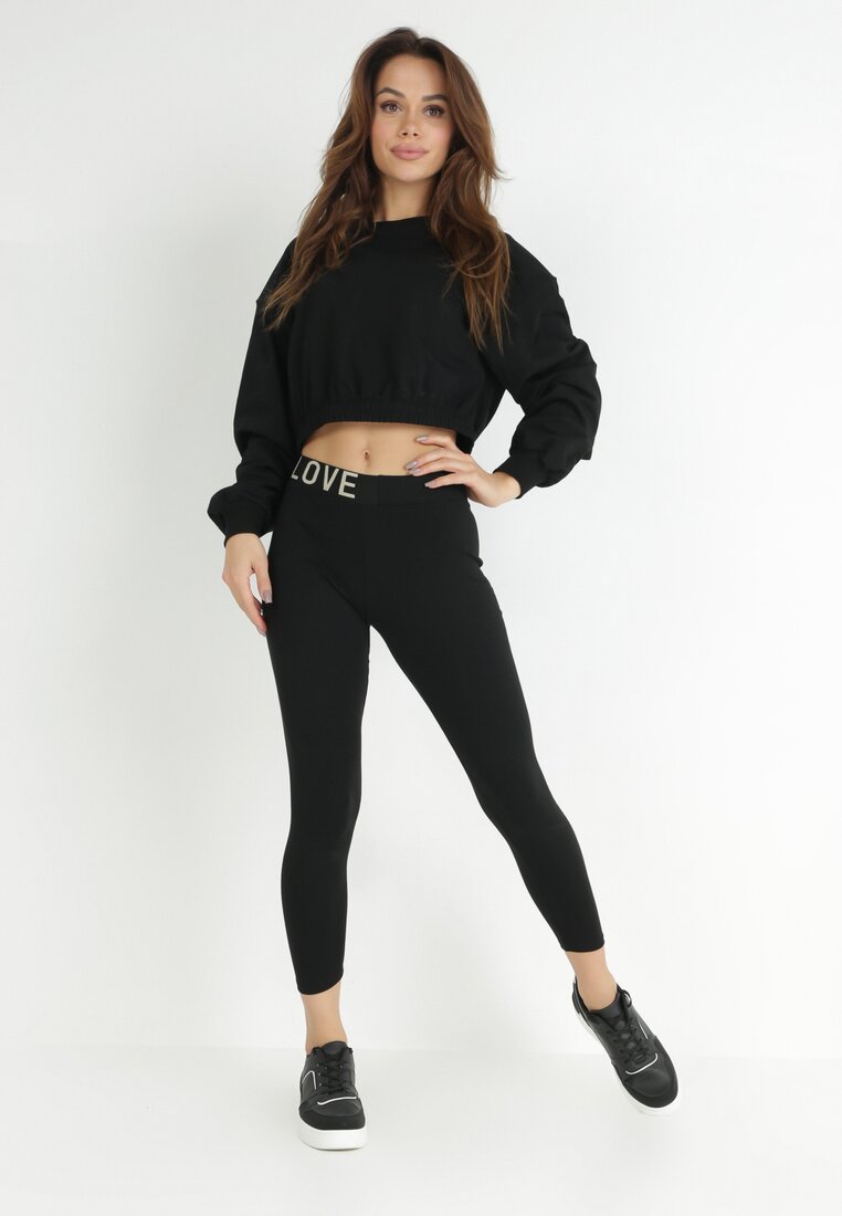 Czarne Legginsy z Napisem w Pasie Nemeza