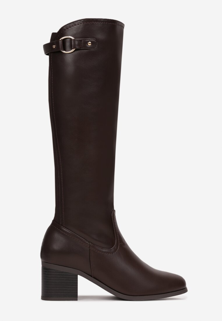 Brązowe Kozaki przed Kolano na Słupku Carlo