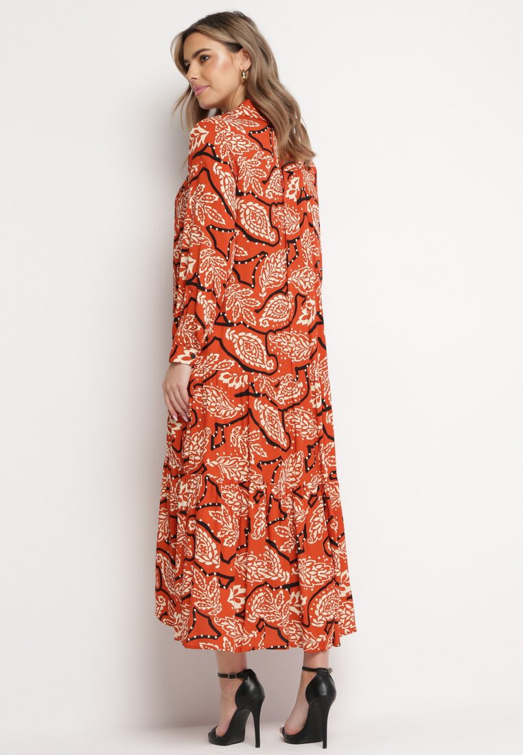 Pomarańczowa Sukienka Koszulowa w Kwiaty Zari